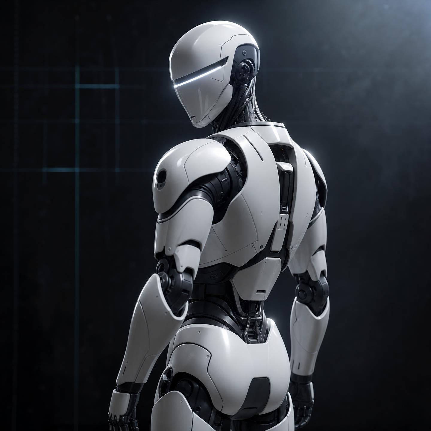 White humanoid autonomous robot looking over its shoulder